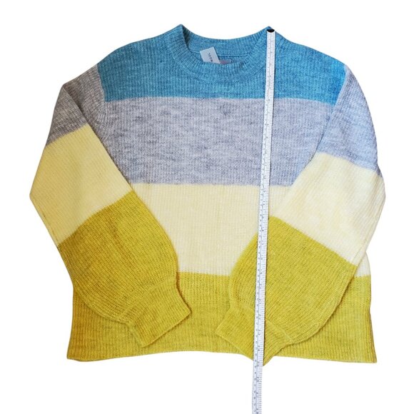 NWT Women's Crewneck Pullover Sweater in Blue/Grey/Yellow Size Large - Picture 3 of 9